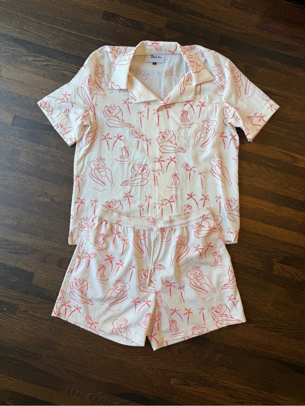 Tombolo Set “I LIKE YOU!” Cabana Shirt and matching Swim Shorts + Size L